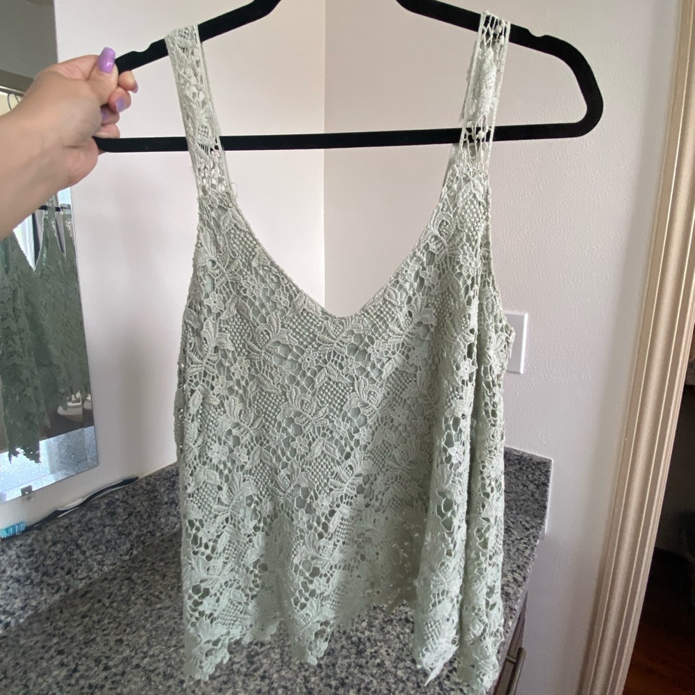 Sage green crochet floral blouse